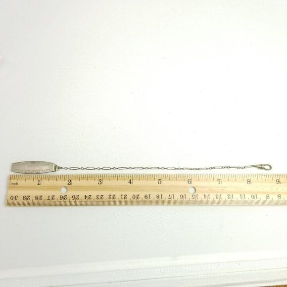 Vintage Watch Chain and Dog Clip, Silver Tone Metal, Estate - Picture 5 of 6